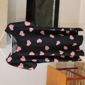 Black Dress with Pink Hearts Women's Plus Size 0X